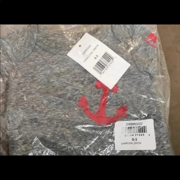 NEW Nickelodeon Baby Boys One Piece Gray Sailor Onsie Red Anchor Crotch Snaps - Picture 3 of 4